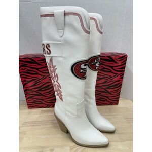 San Francisco 49ers Size 8 Cuce White Knee High Cowboy Boots - New (**Flaw**)